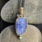 One of a Kind Faceted Tanzanite and Diamonds Pendant with 18K Gold