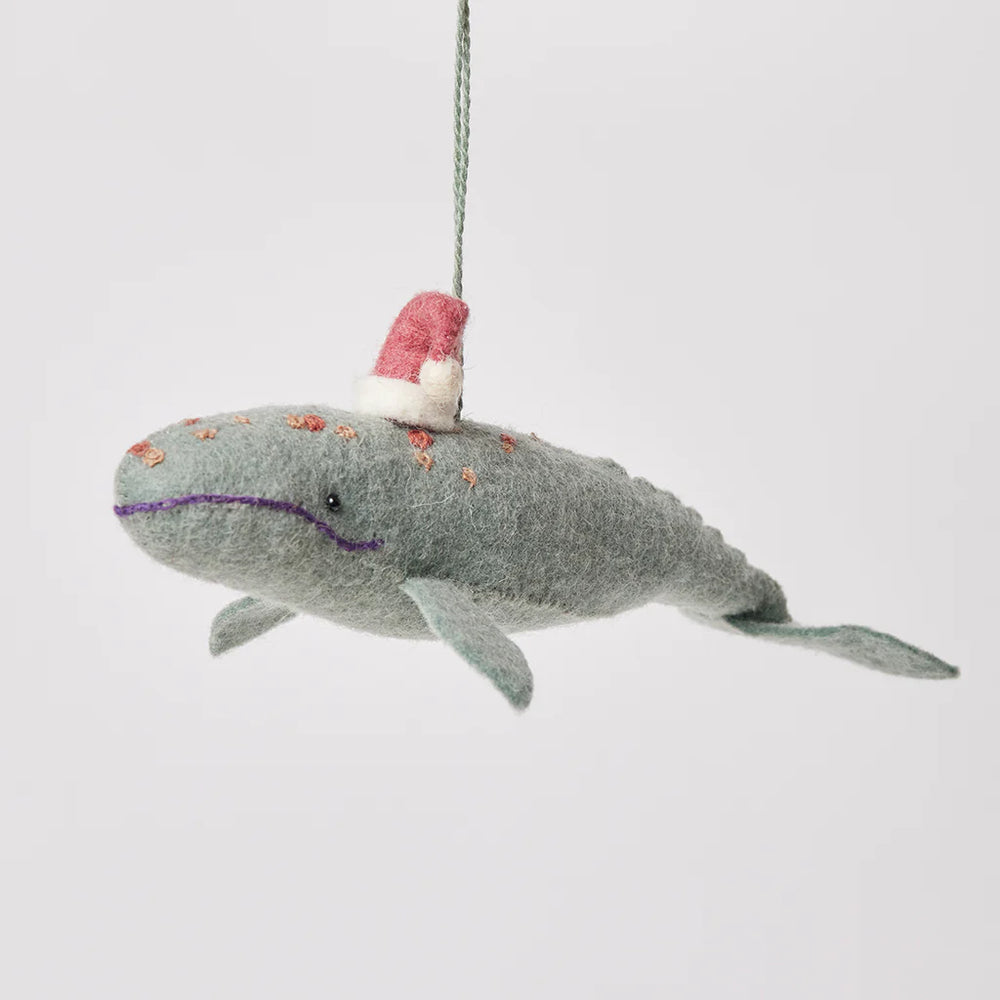 Fair Trade Wool Felt Santa Grey Whale Ornament