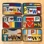 Heart of PTown upcycled license plate belt buckles