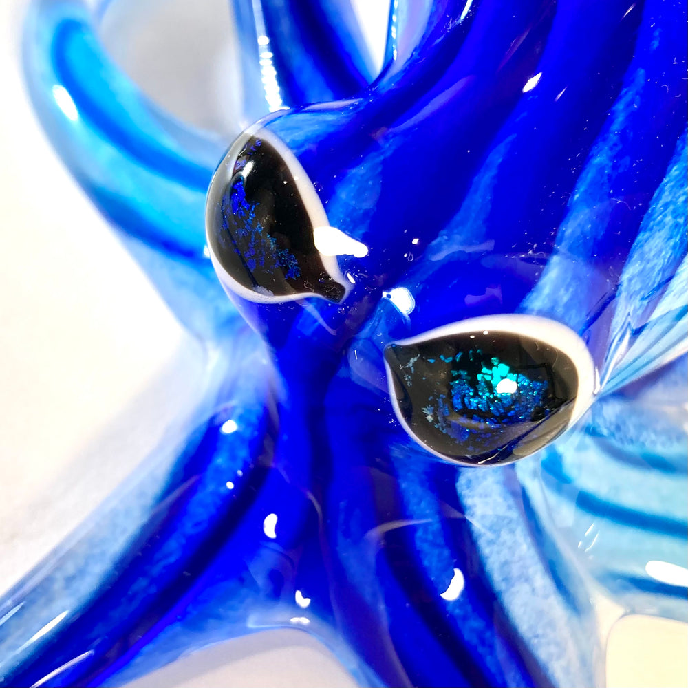 Blue and Turquoise Striped Blown Glass Octopus