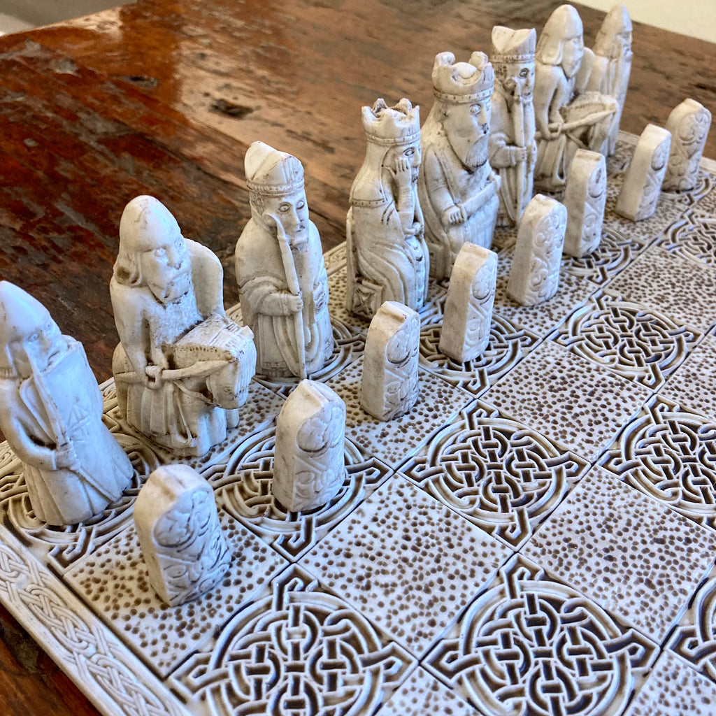 Chess Set - Metal Isle of Lewis Metal Chess Pieces on Inlaid Beechwood –  WorldWise Imports