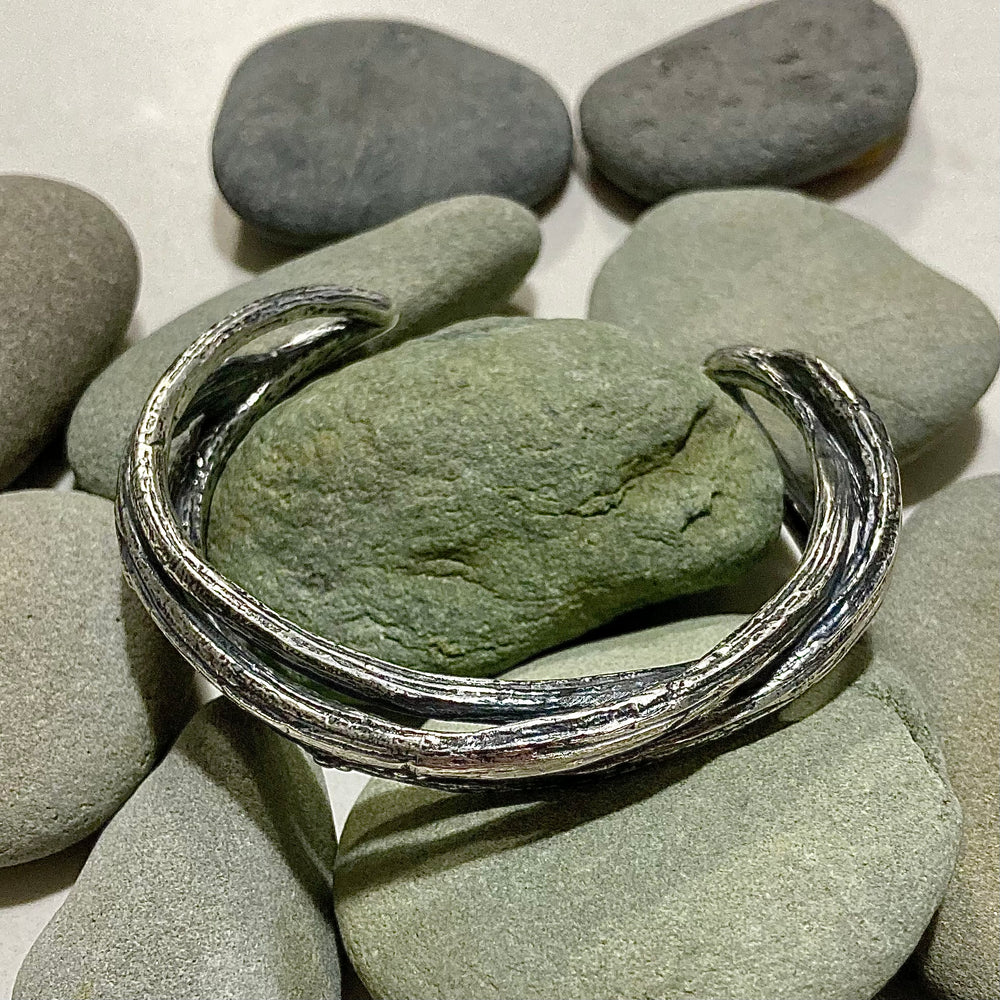 Oxidized Sterling Silver Peony Branch Cuffs