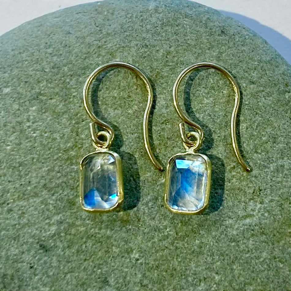 One of a Kind 18K Gold Framed Moonstone Earrings
