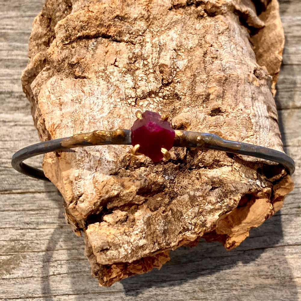 Amalgam Gold and Oxidized Sterling Silver Ruby Cuff