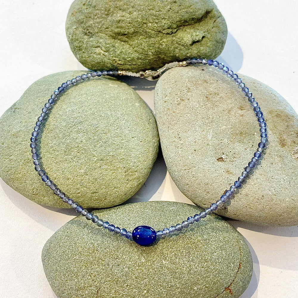 One of a Kind Faceted Iolite with Sapphire Cabachon Bracelets