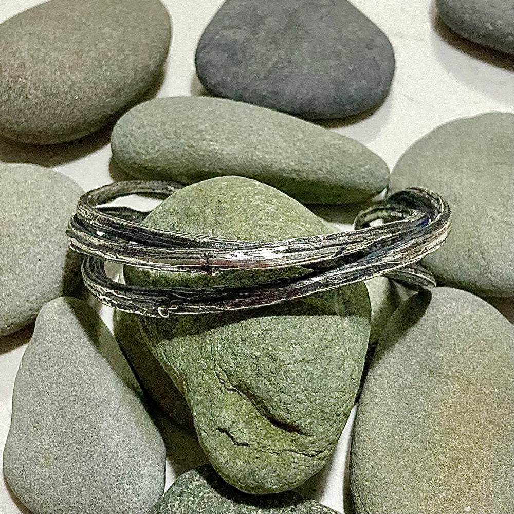 Oxidized Sterling Silver Peony Branch Cuffs