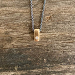 14K Bar with Diamond Oxidized Sterling Silver Necklace