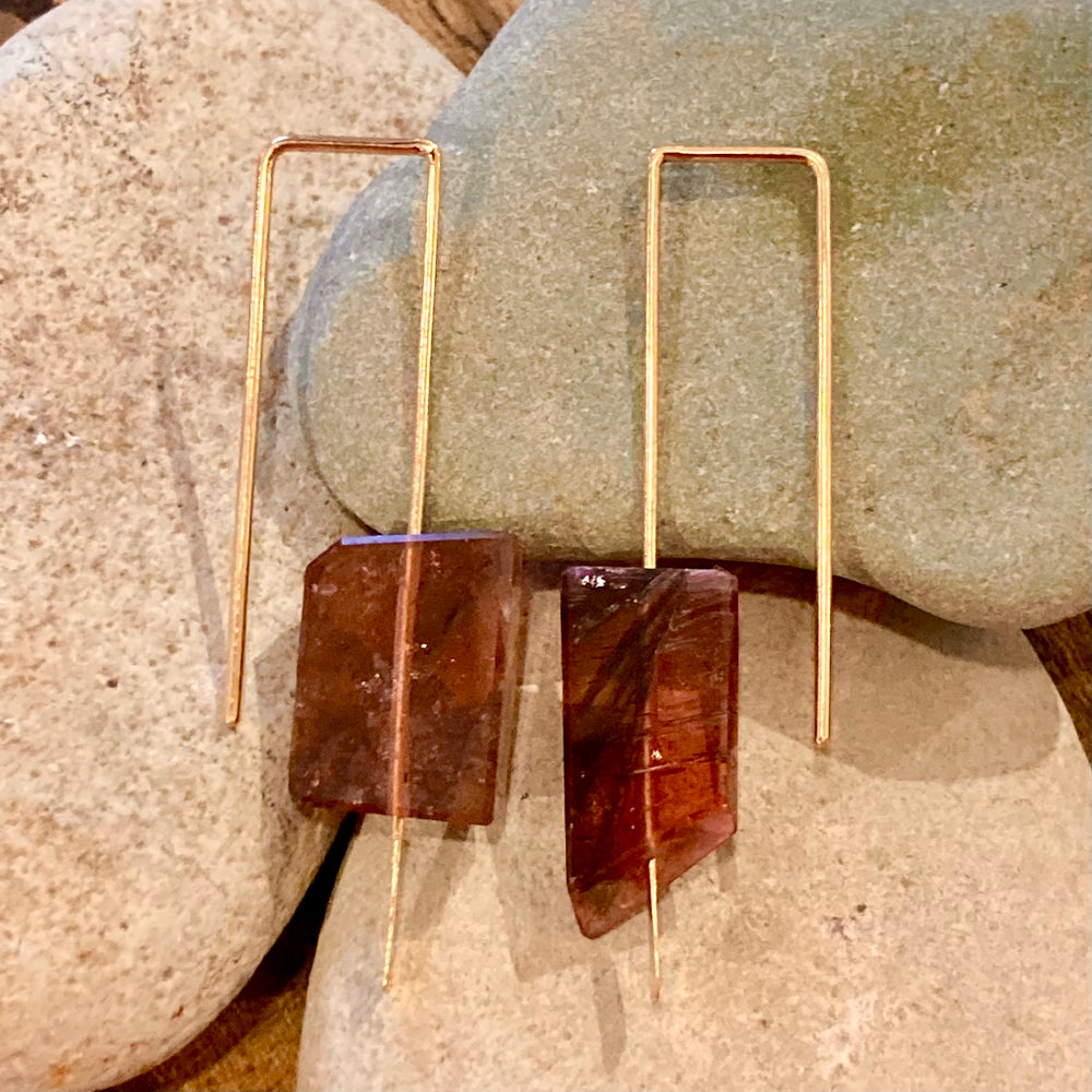 Geometric Single Tourmaline 14K Gold Earrings