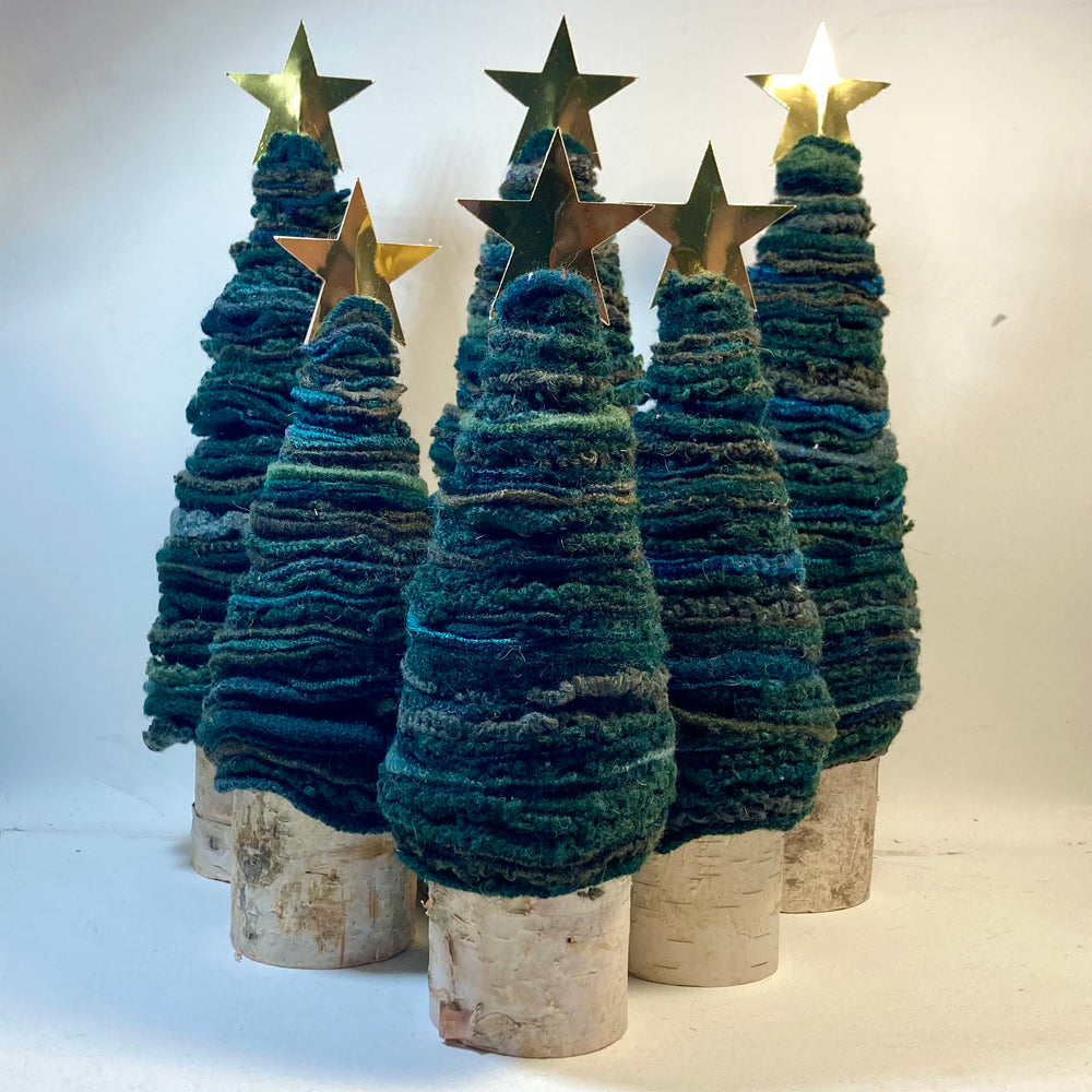 Upcycled Greens Wool Christmas Trees