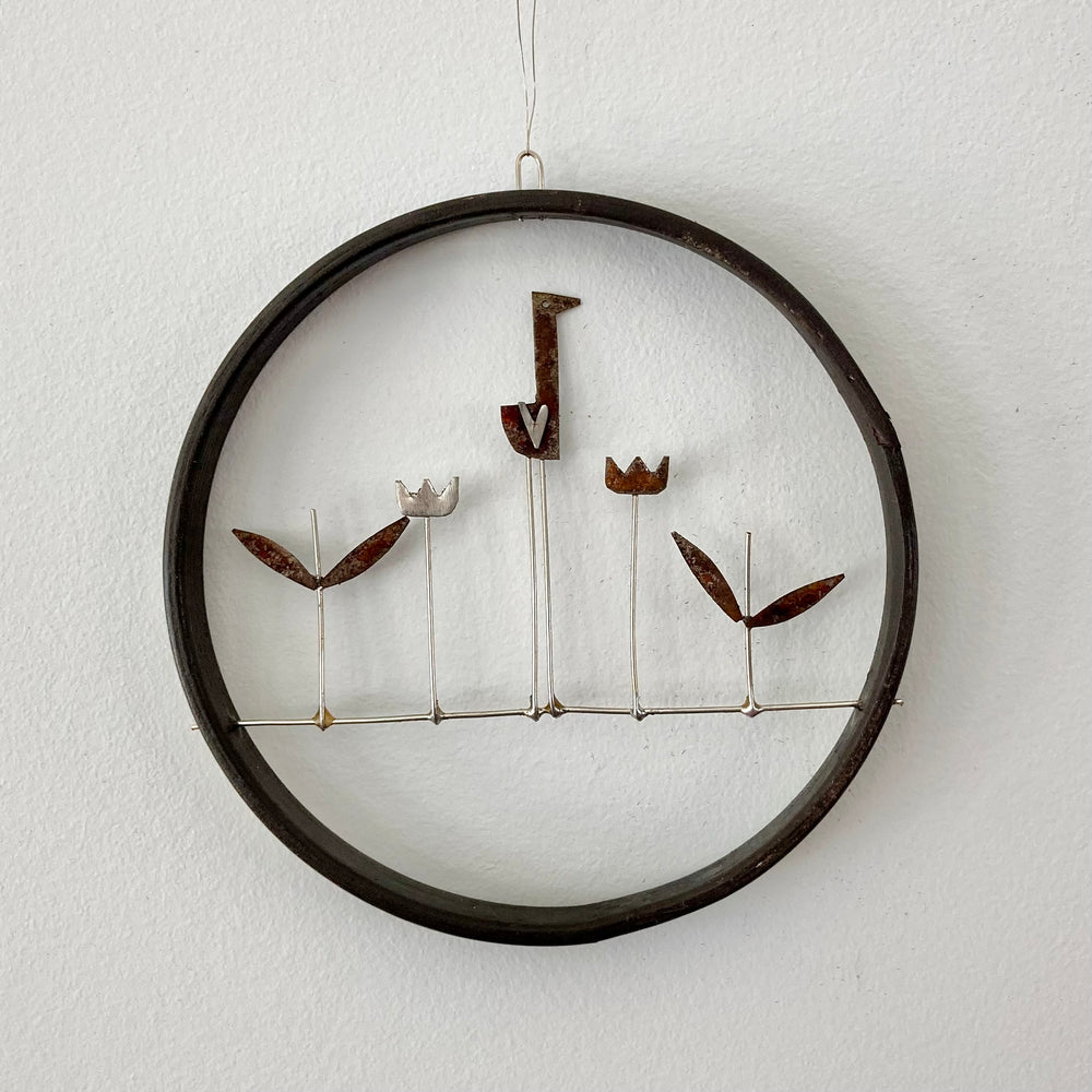 "Bird In The Garden" Reclaimed Materials Hoop Diorama