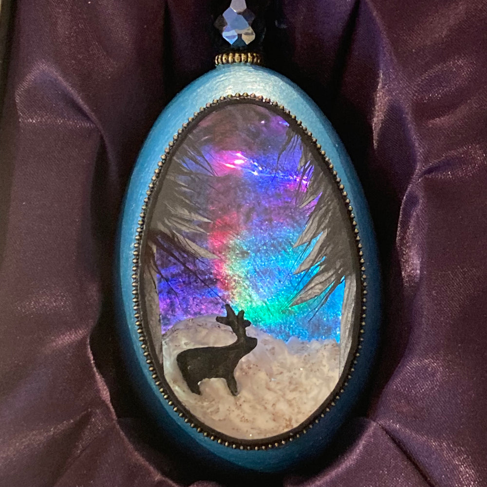 Northern Lights Goose Egg Ornament with Rainbow LED Light