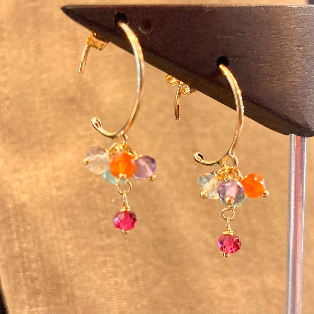 Rainbow Dangle 18K Gold Hoop Earrings