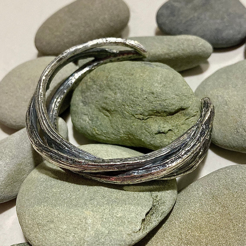 Oxidized Sterling Silver Peony Branch Cuffs
