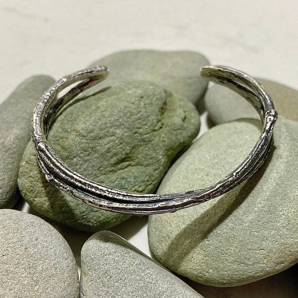Oxidized Sterling Silver Peony Branch Cuffs