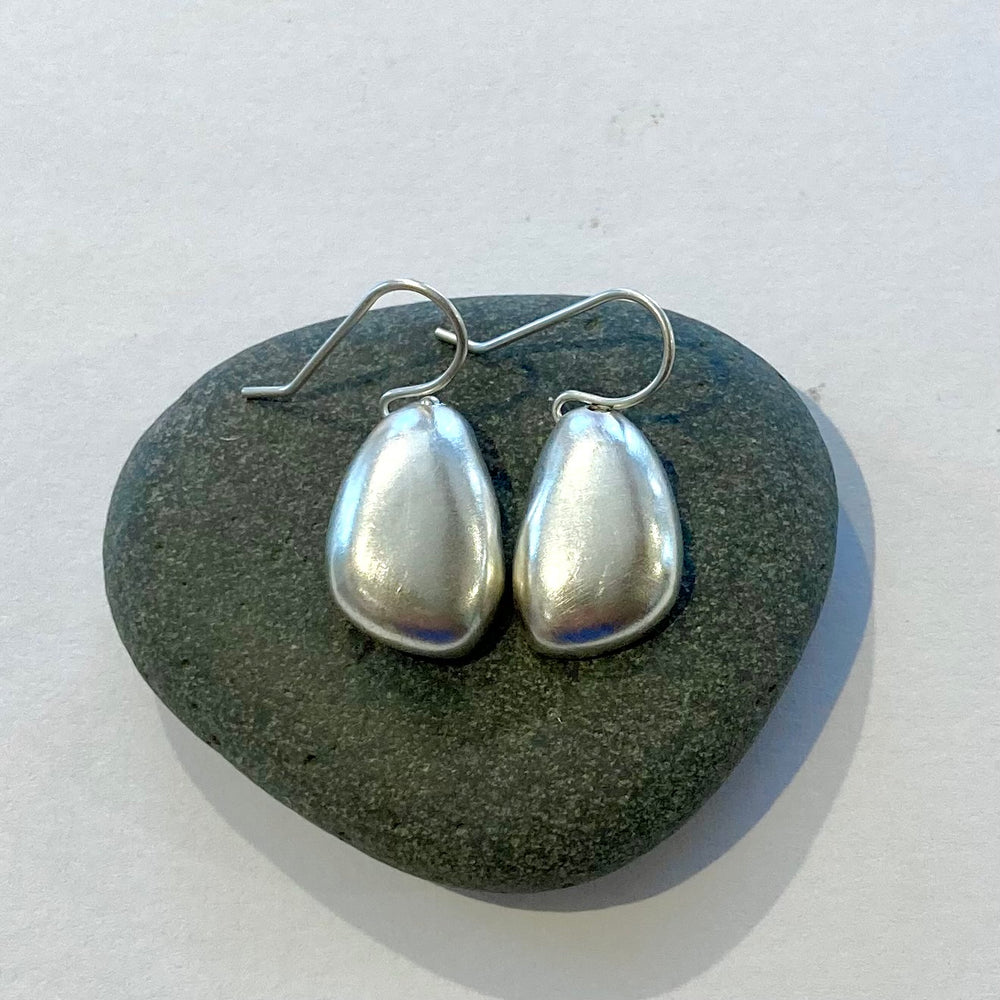 Satin Sterling Silver Pebble Earrings