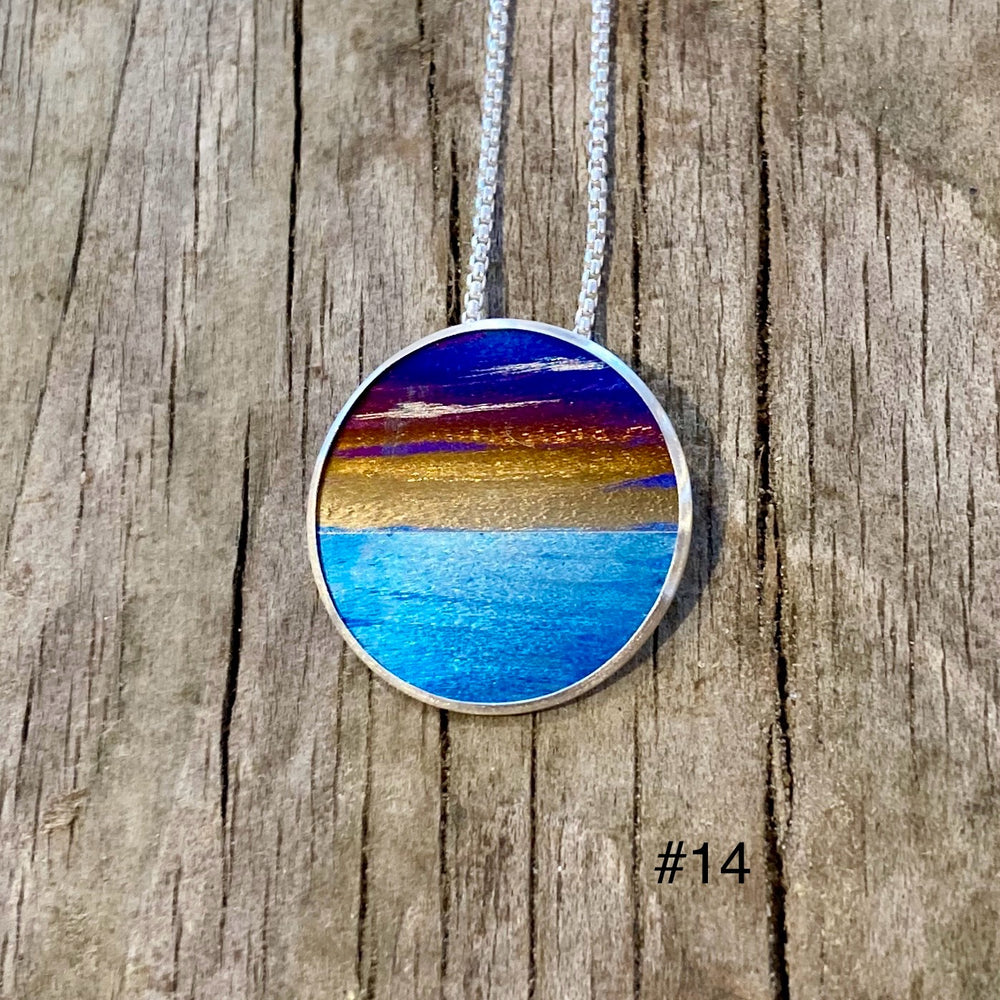 Flame Painted Titanium Beach Sunset Necklaces