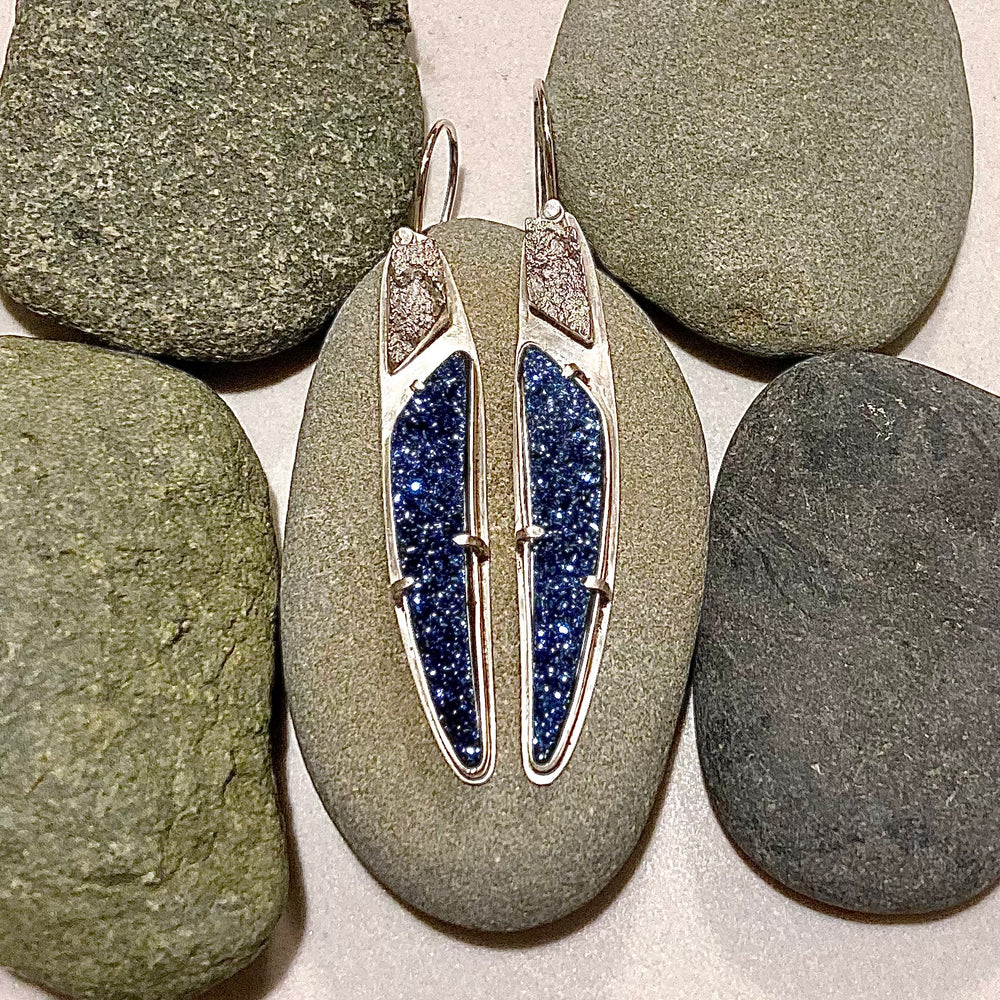 One of a Kind Blue Druzy Sterling Siver Earrings