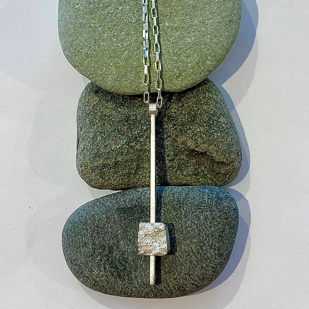 Broken Sterling Silver Stick Pendant Necklace