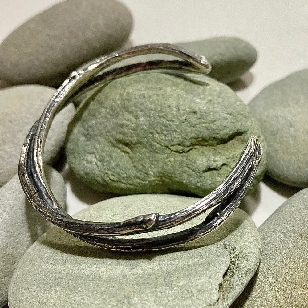 Oxidized Sterling Silver Peony Branch Cuffs