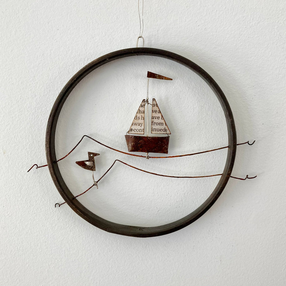 "Sailboat" Reclaimed Materials Hoop Diorama