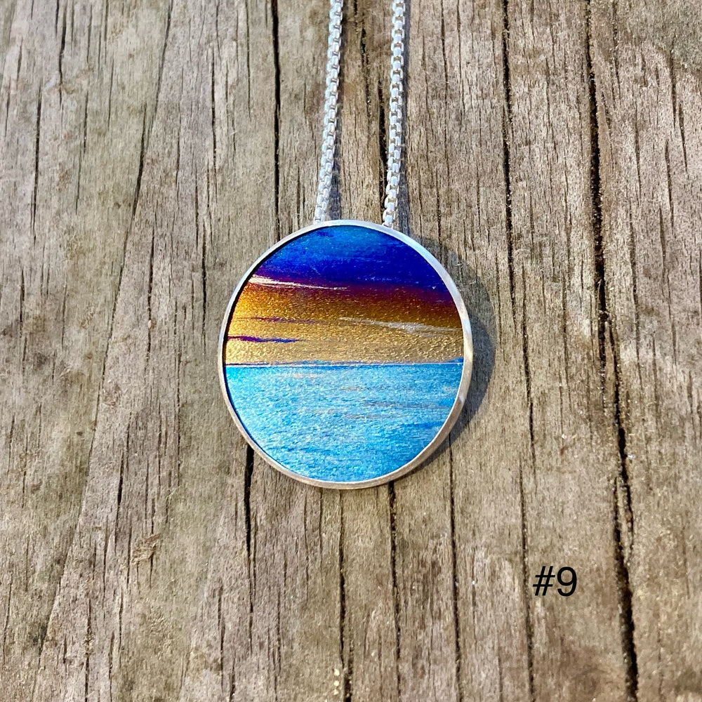 Flame Painted Titanium Beach Sunset Necklaces