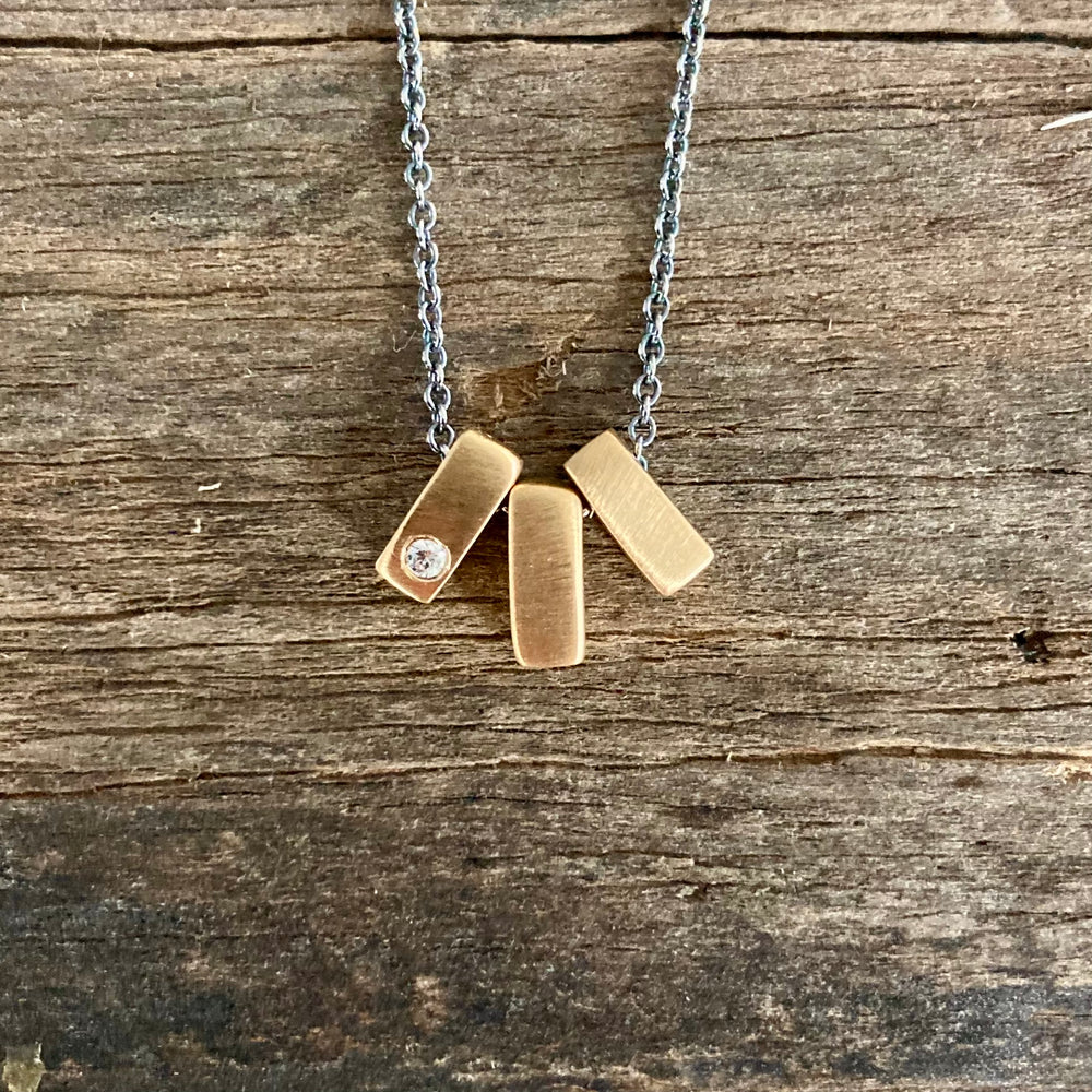 14K Bars with Diamond Oxidized Sterling Silver Necklace
