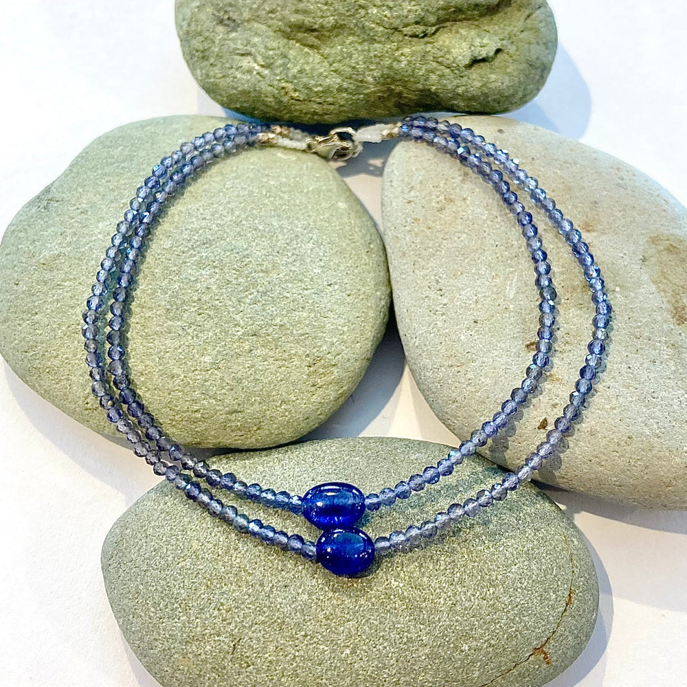One of a Kind Faceted Iolite with Sapphire Cabachon Bracelets