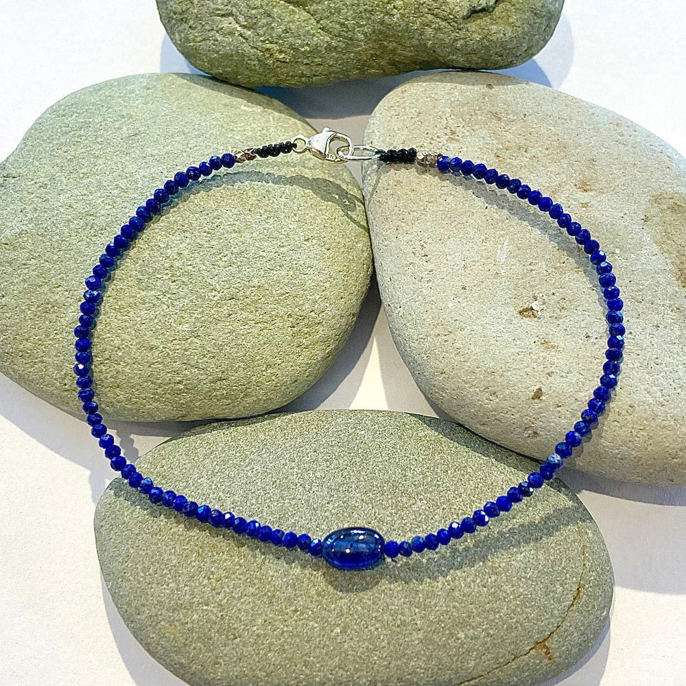 One of a Kind Faceted Lapis and Sapphire Cabachon Bracelets