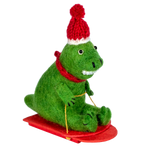 Fair Trade Sledding T Rex Wool Felt Ornament