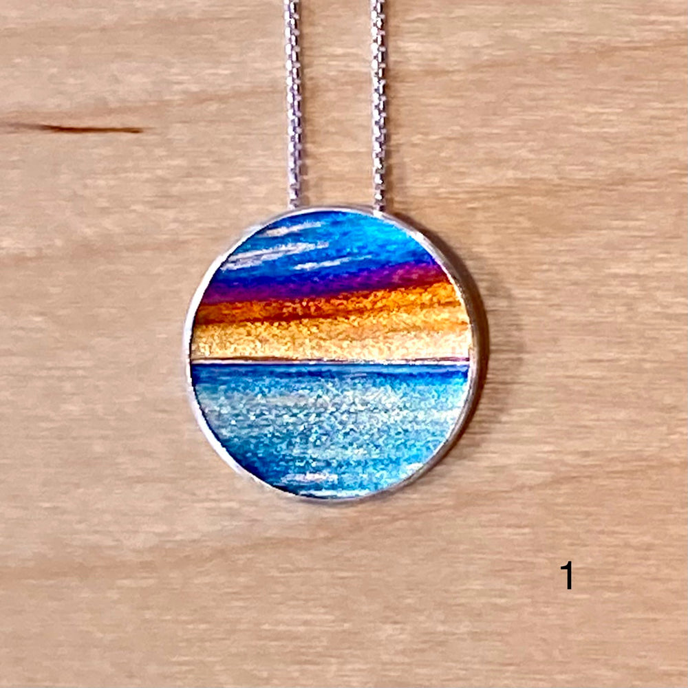 Flame Painted Titanium Beach Sunset Necklaces