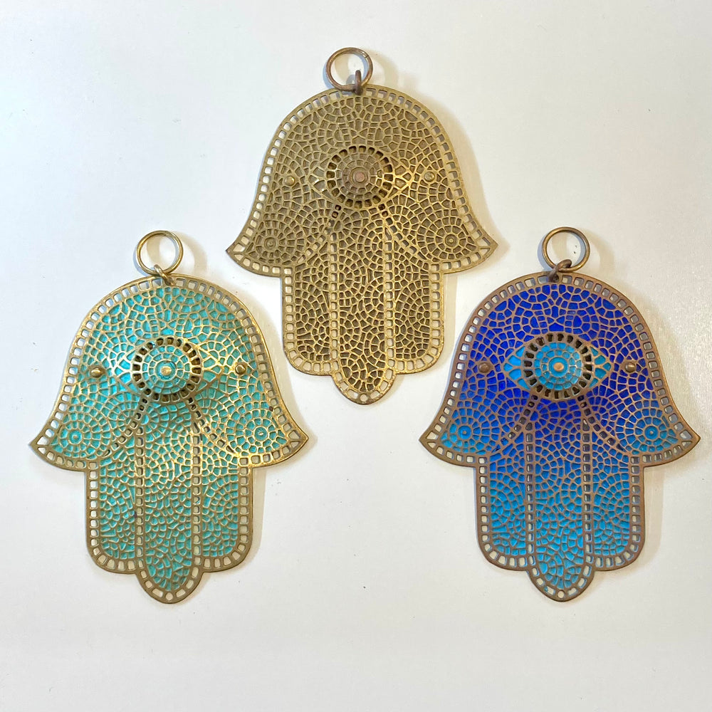 Incised Brass Mosaic Pattern Hamsa