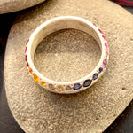 Edge Rainbow Sapphires Hammered Sterling Silver Ring