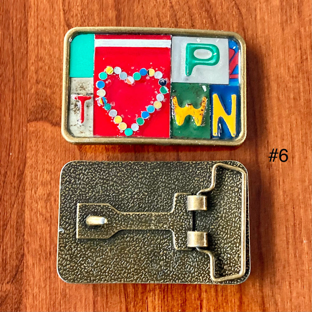 Heart of PTown Upcycled License Plate Belt Buckle