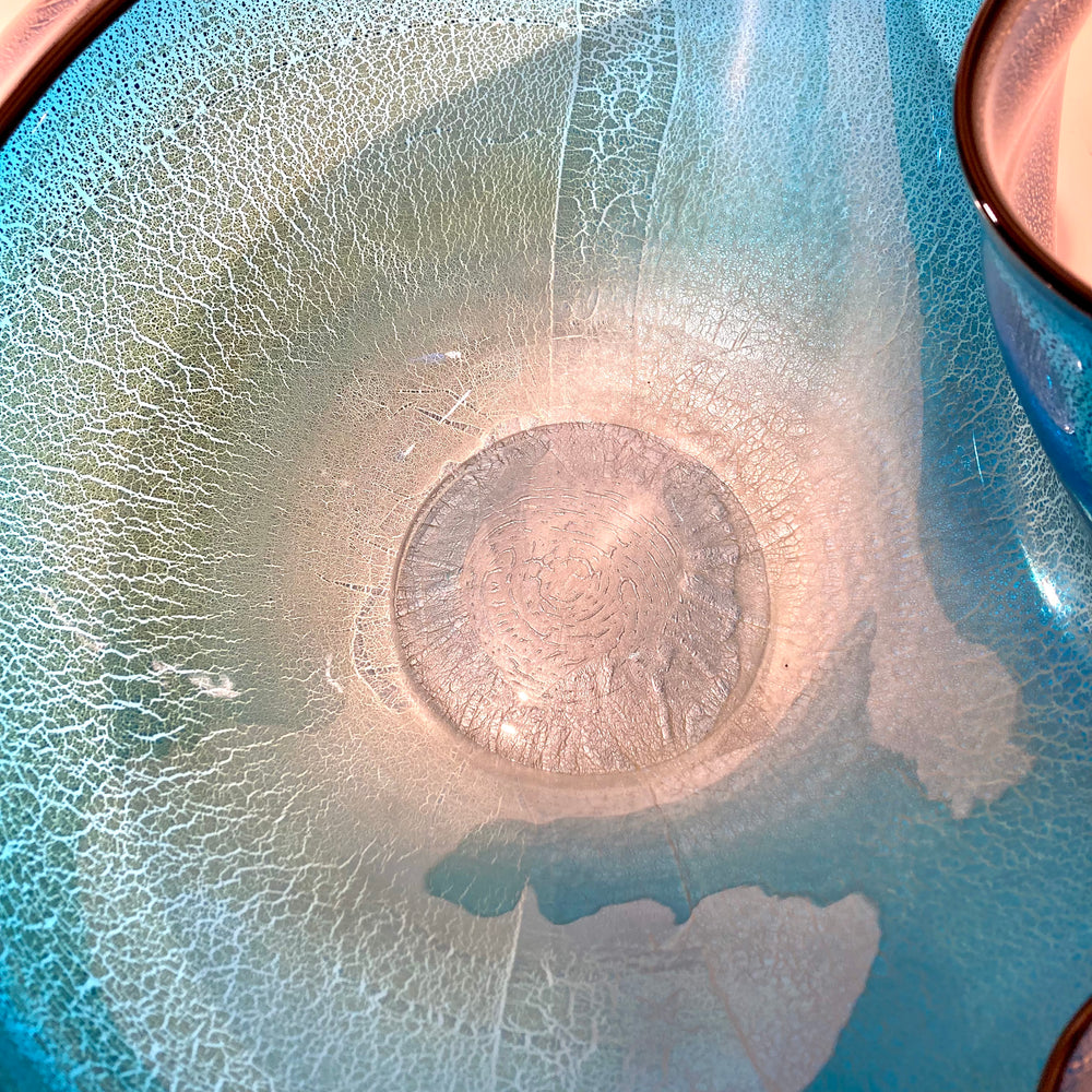 Aquamarine Organic Blown Glass Centerpiece Bowl