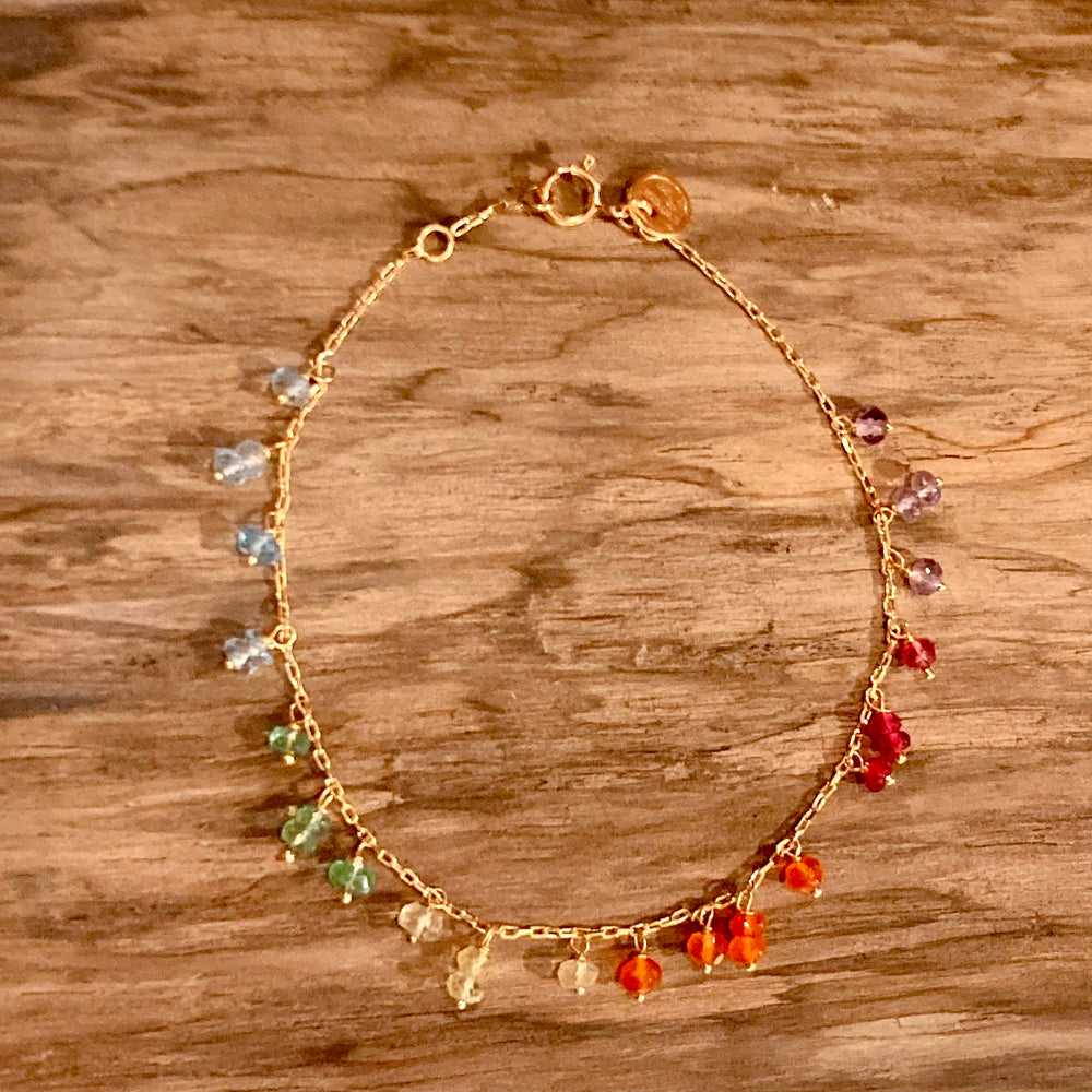 Rainbow Dangle 18K Gold Bracelet