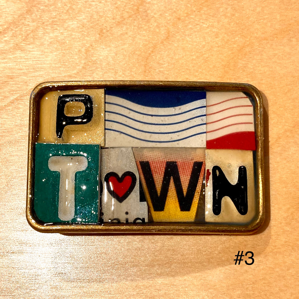 Heart of PTown Upcycled License Plate Belt Buckle