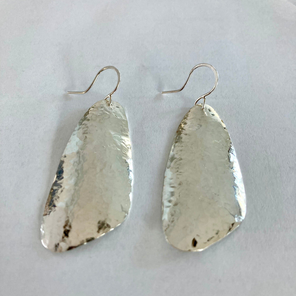 Sterling Silver Long Pebble Earrings
