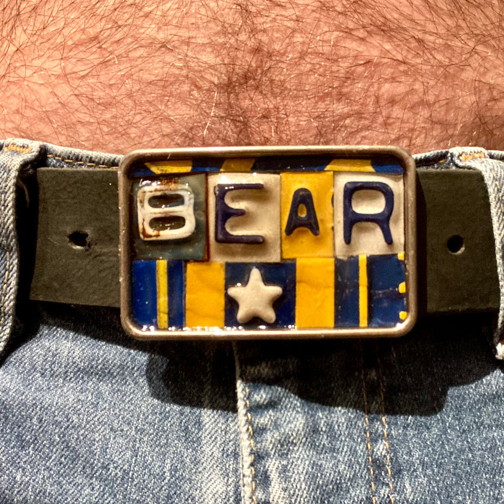 Bear Upcycled License Plate Belt Buckle