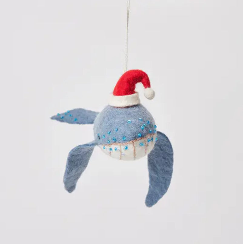 Fair Trade Wool Felt Santa Humpback Whale Ornament