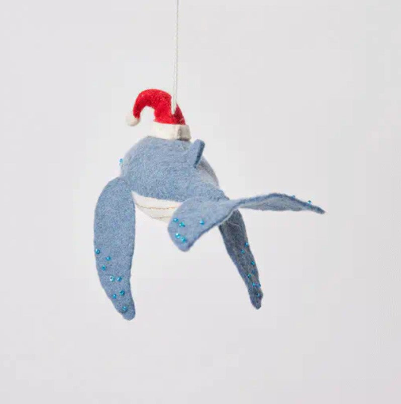 Fair Trade Wool Felt Santa Humpback Whale Ornament
