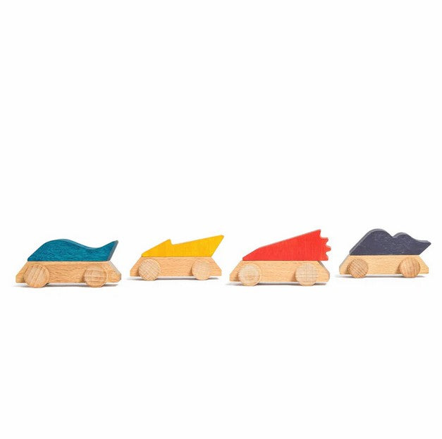 Wooden Race Car Four Piece Set