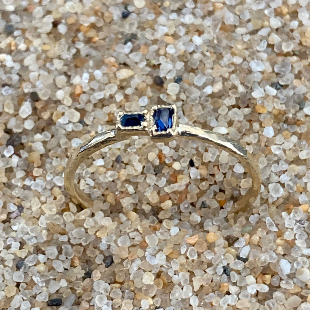 Two Rectangles Faceted Sapphires and 14K Gold Ring