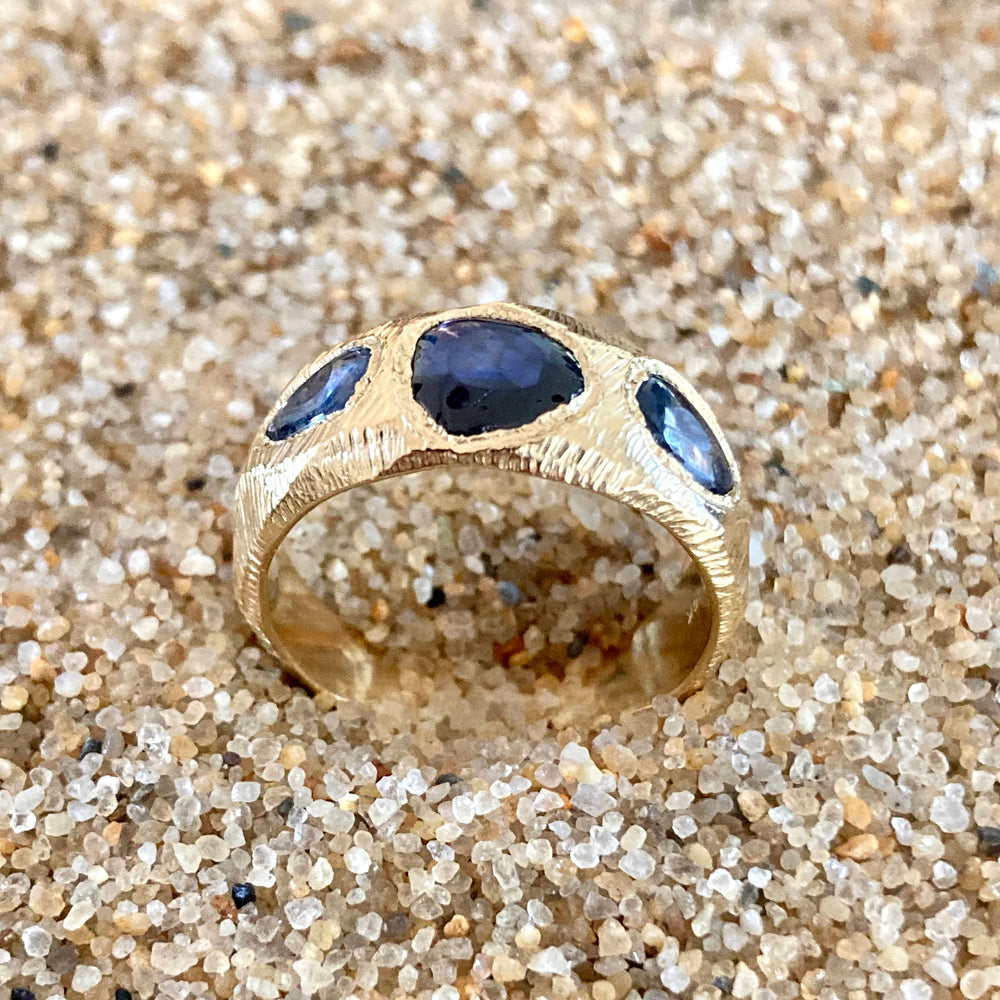 Three Sapphires and 18K Gold Ring