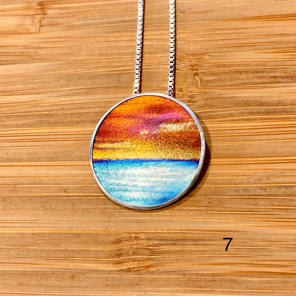 Flame Painted Titanium Beach Sunset Necklaces