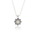 Moonflower Diamond and Sapphire Sterling Silver Pendant Necklace