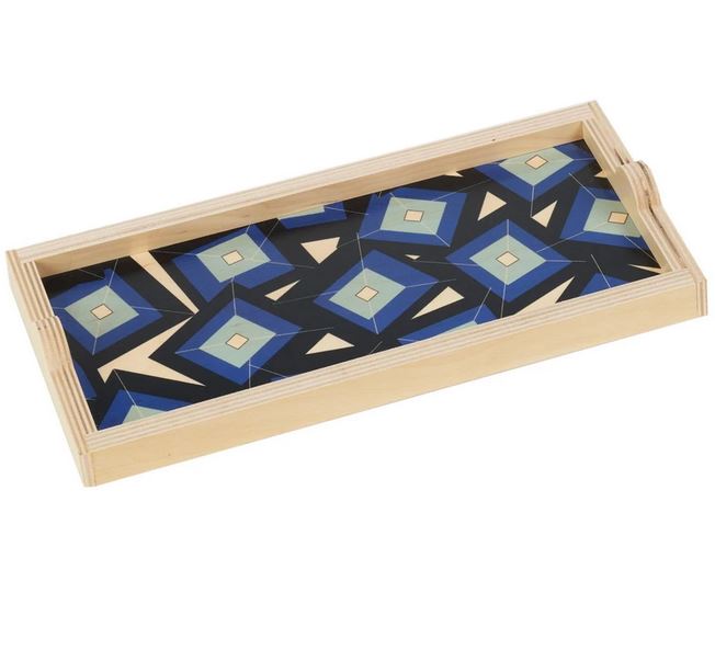 Art Deco Blue Tumbling Blocks Birch Wood Trays