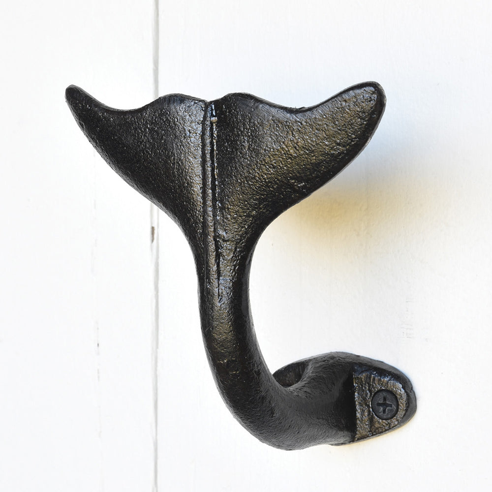 Pair of Recycled Cast Iron Whale Tail Wall Hooks