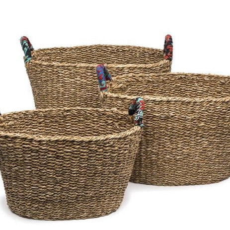 Water Hyacinth and Recycled Sari Fair Trade Baskets