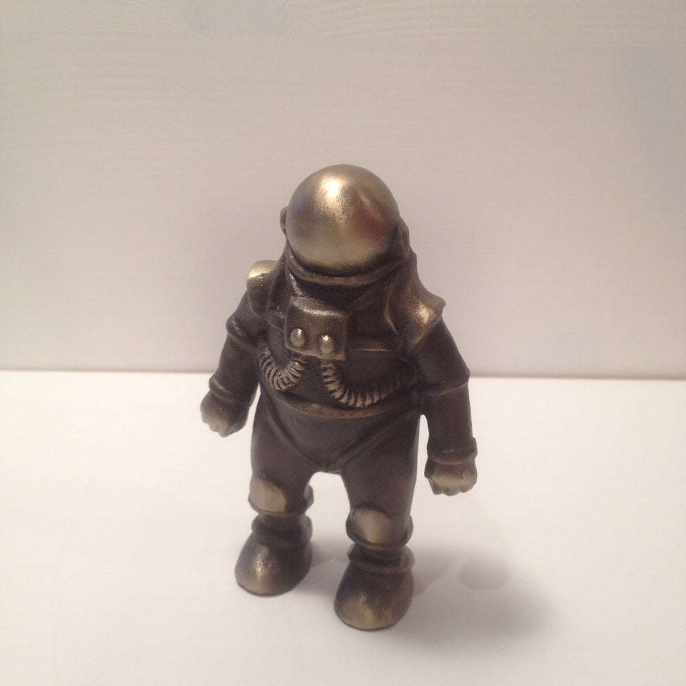 Cast Bronze and Aluminum Rocket Ship and Astronaut Coin Bank