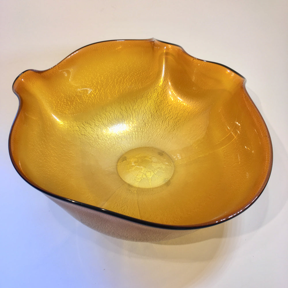 Amber Organic Blown Glass Centerpiece Bowl